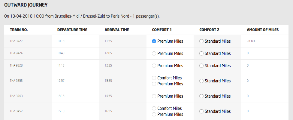 However, you can simply change the price in the browser and Thalys will trust this value. Here, a first-class ticket for minus 10000 miles.
